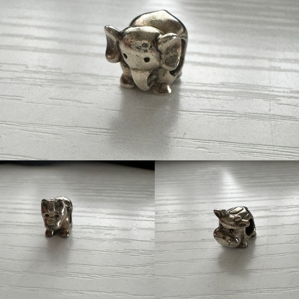 Pandora Sterling Silver cow, horse and elephant bundle